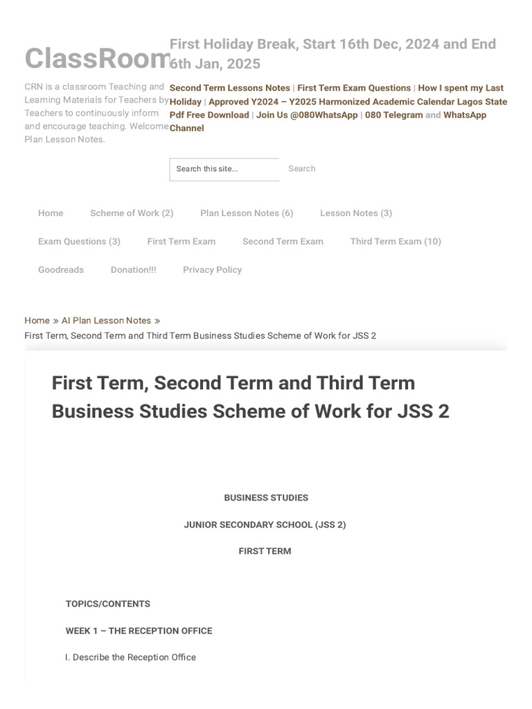 JSS 2 Business Studies Scheme of Work | PDF | Market (Economics) | Sales