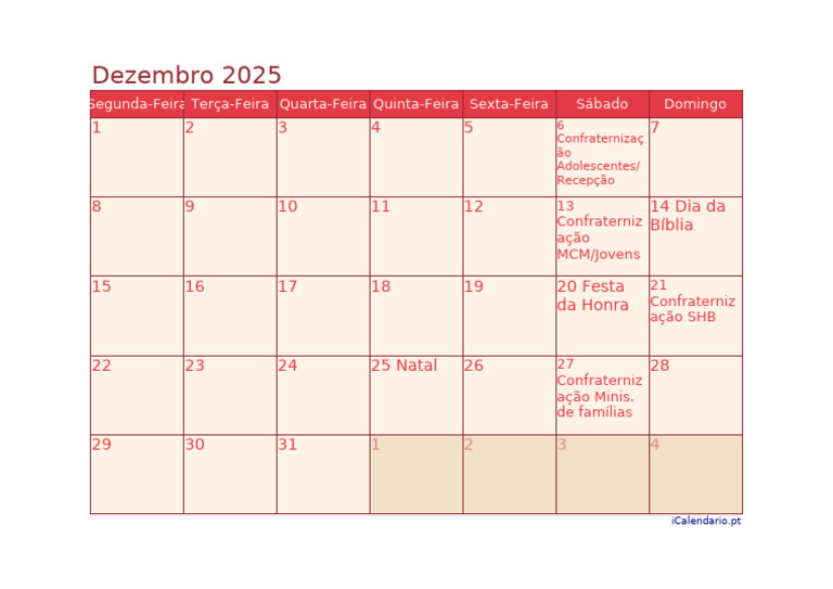 Calendário de Dezembro 2025 | PDF