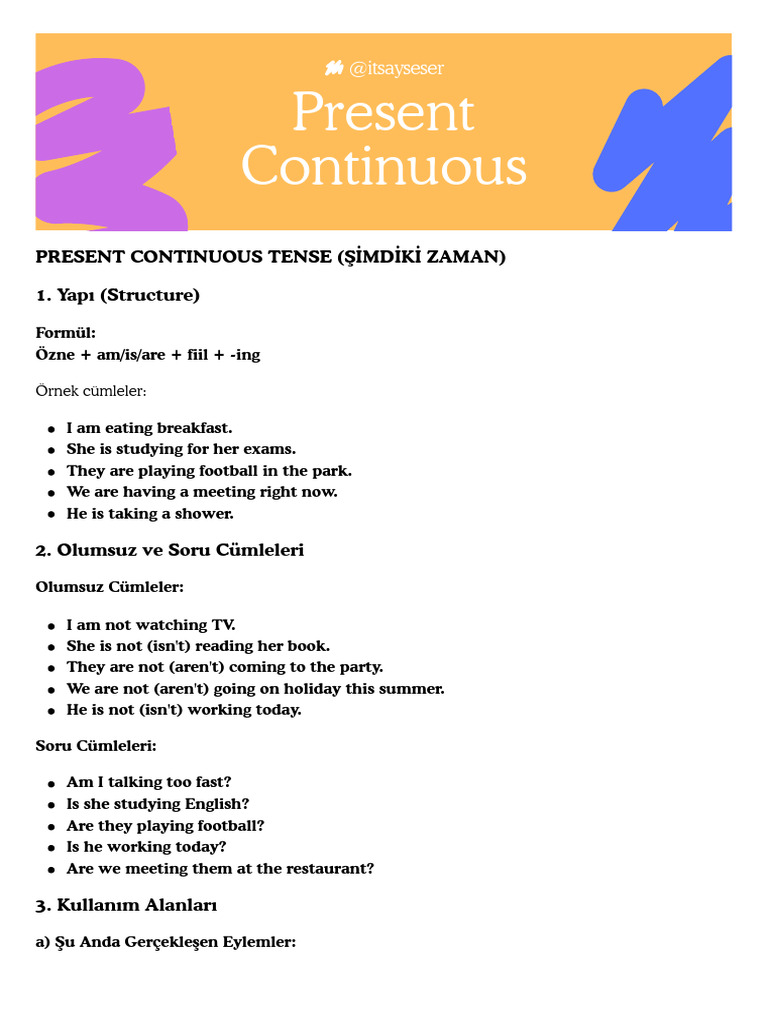 Present Continuous Tense Overview | PDF