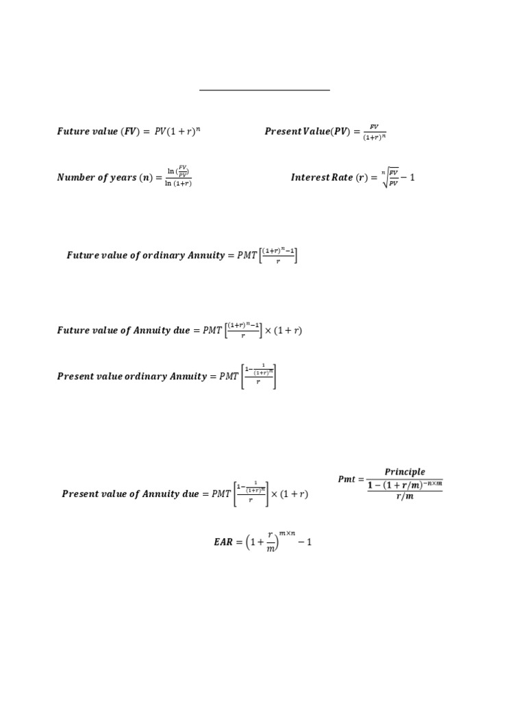 Time Value of Money Formulas | PDF