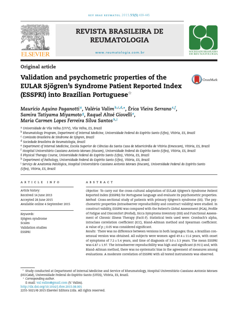 ESSPRI Validation in Brazilian Portuguese | PDF | Clinical Medicine ...