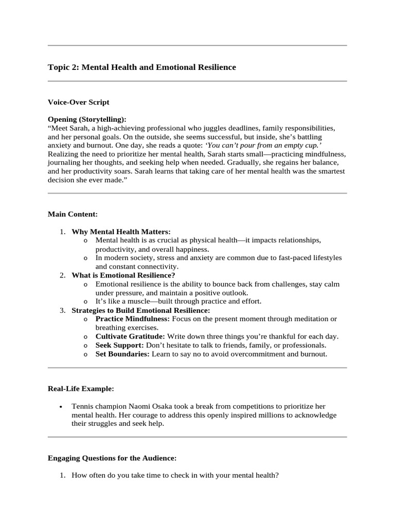 Mental Health and Emotional Resilience | PDF