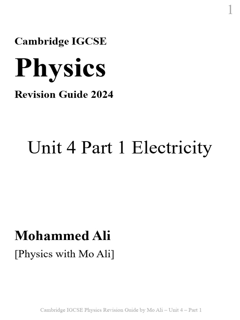 IGCSE Physics Electricity Revision Guide | PDF | Electrical Resistance ...