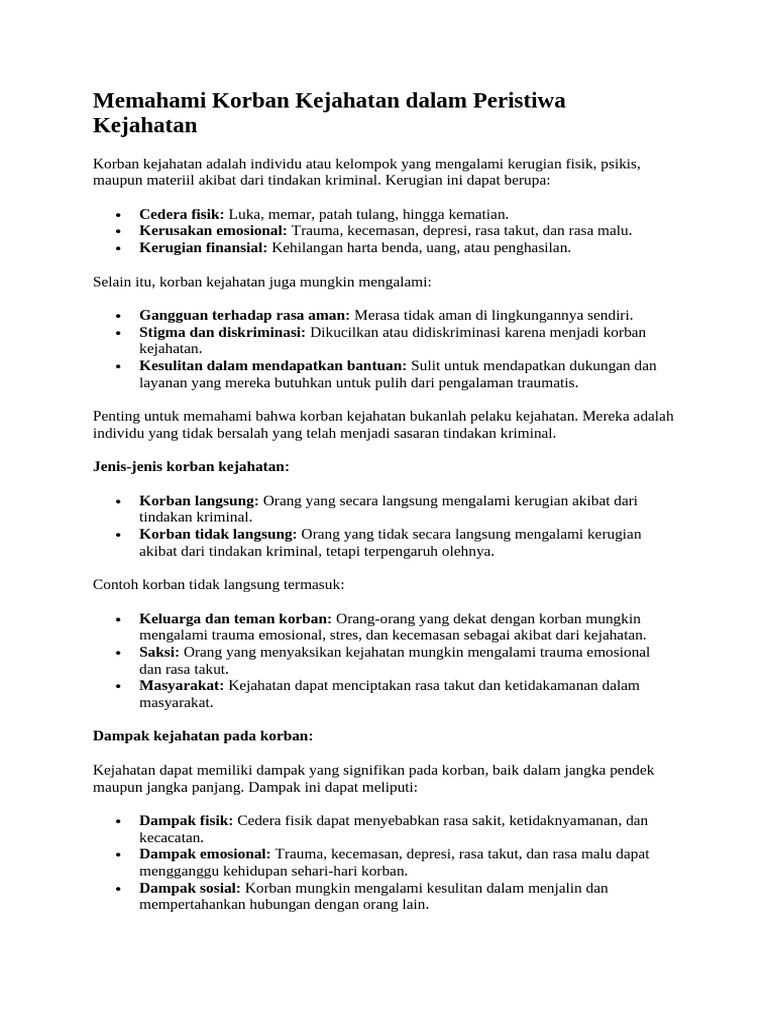 Memahami Korban Kejahatan Dalam Peristiwa Kejahatan | PDF