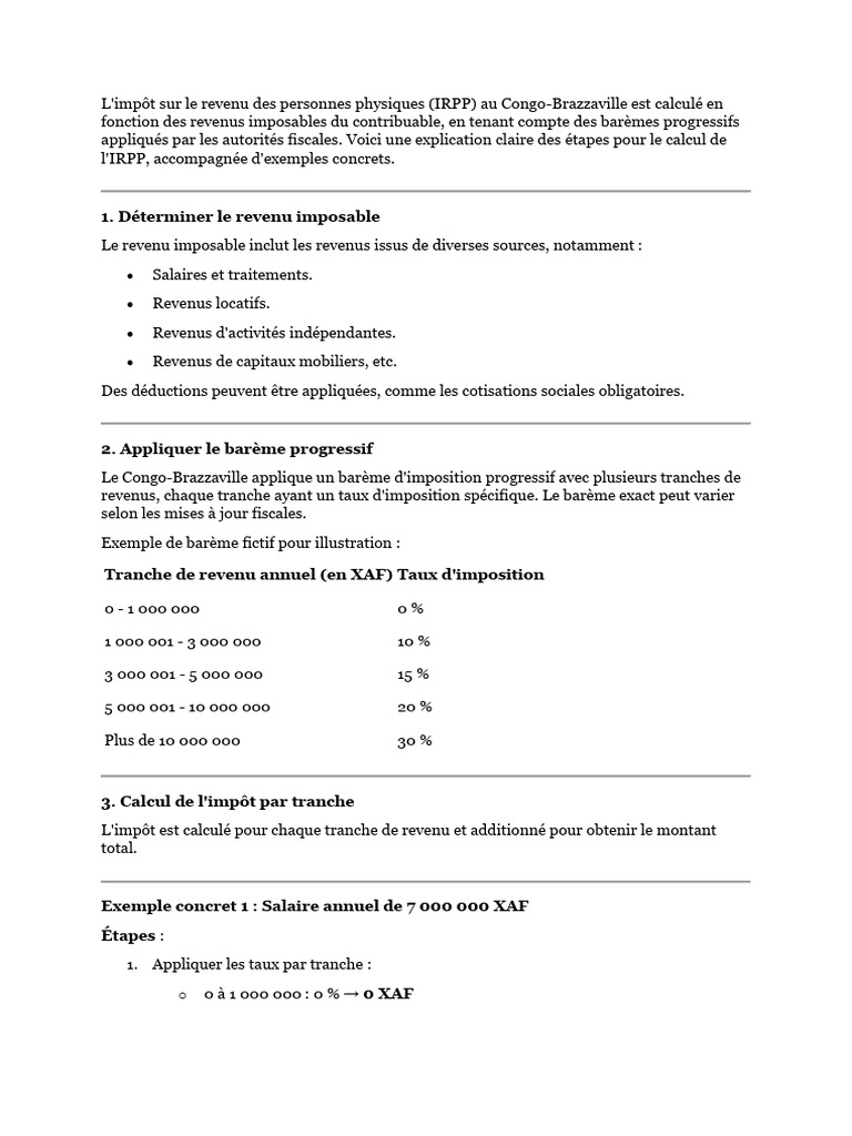 Calcul de l'IRPP au Congo-Brazzaville | PDF | Impôt sur le revenu ...
