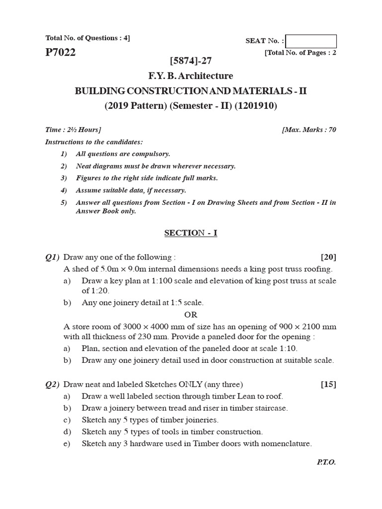 First Year 2ND Sem Previous y Que Paper | PDF | Bending | Beam (Structure)