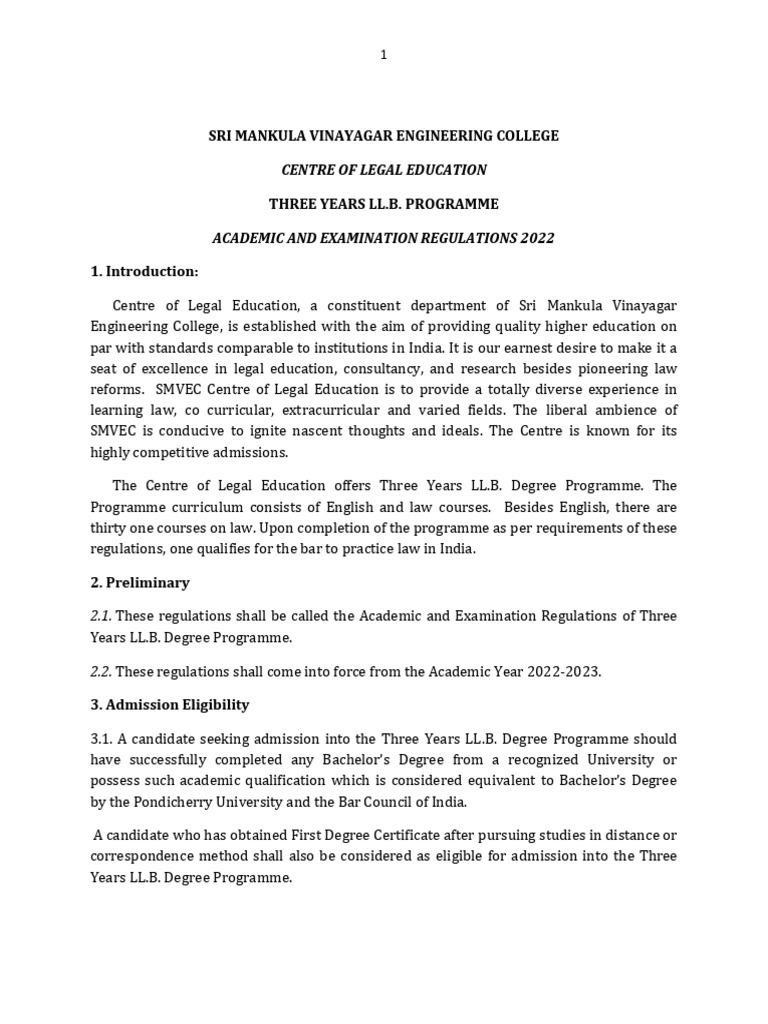 LL.B. Program Regulations 2022 | PDF | Legal Education | Academic Degree