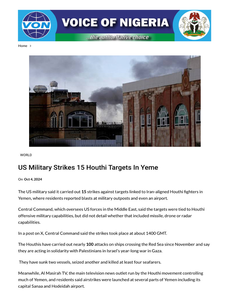 US Strikes Target Houthi Forces in Yemen | PDF