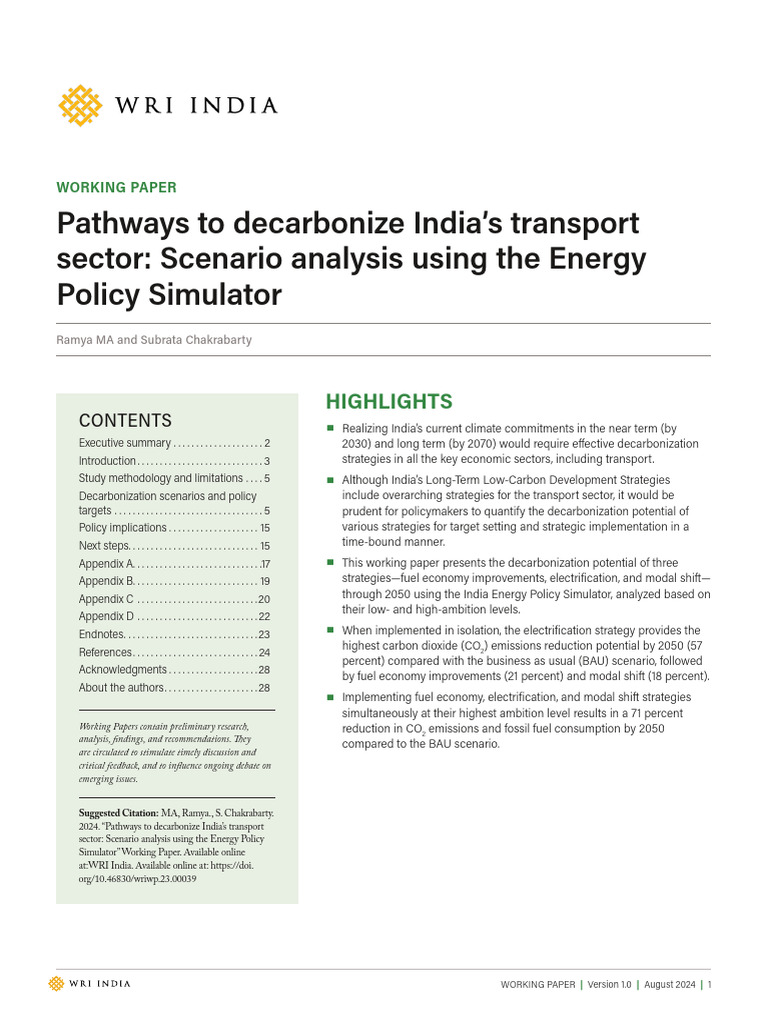 Decarbonizing India's Transport Sector | PDF | Climate Change ...