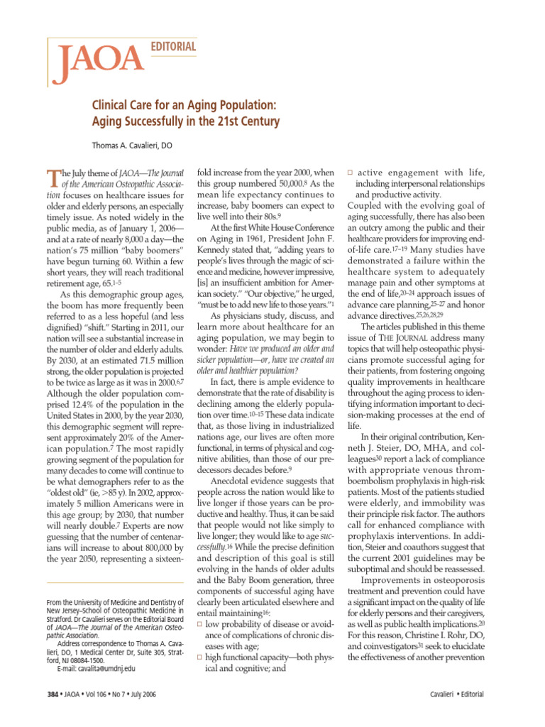Clinical Care For An Aging Population | PDF | End Of Life Care | Ageing