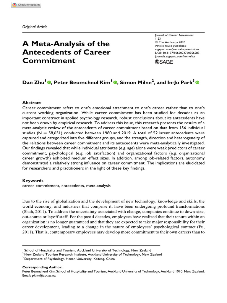 A Meta-Analysis of The Antecedents of Career Commitment: Dan Zhu, Peter ...