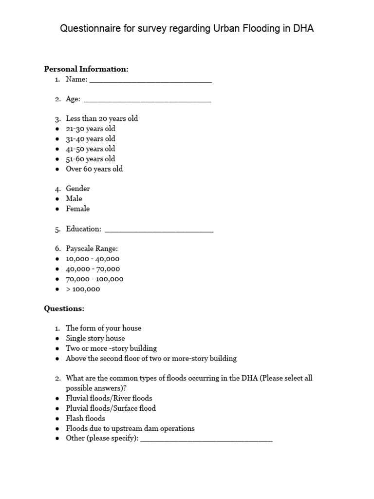 DHA Urban Flooding Survey Questionnaire | PDF | Flood | Natural Hazards