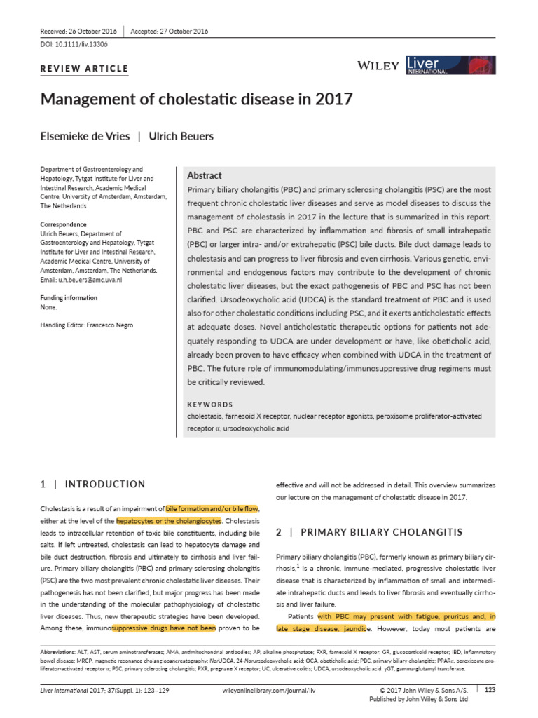 Liver International - 2017 - Vries - Management of Cholestatic Disease ...