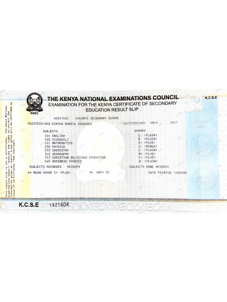 Kcse Result Slip | PDF