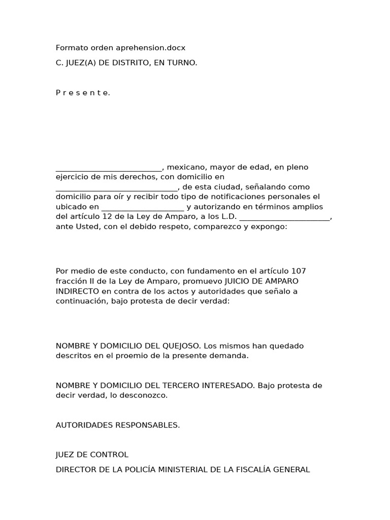 Juicio de Amparo Indirecto por Orden de Aprehensión | PDF | Violación ...