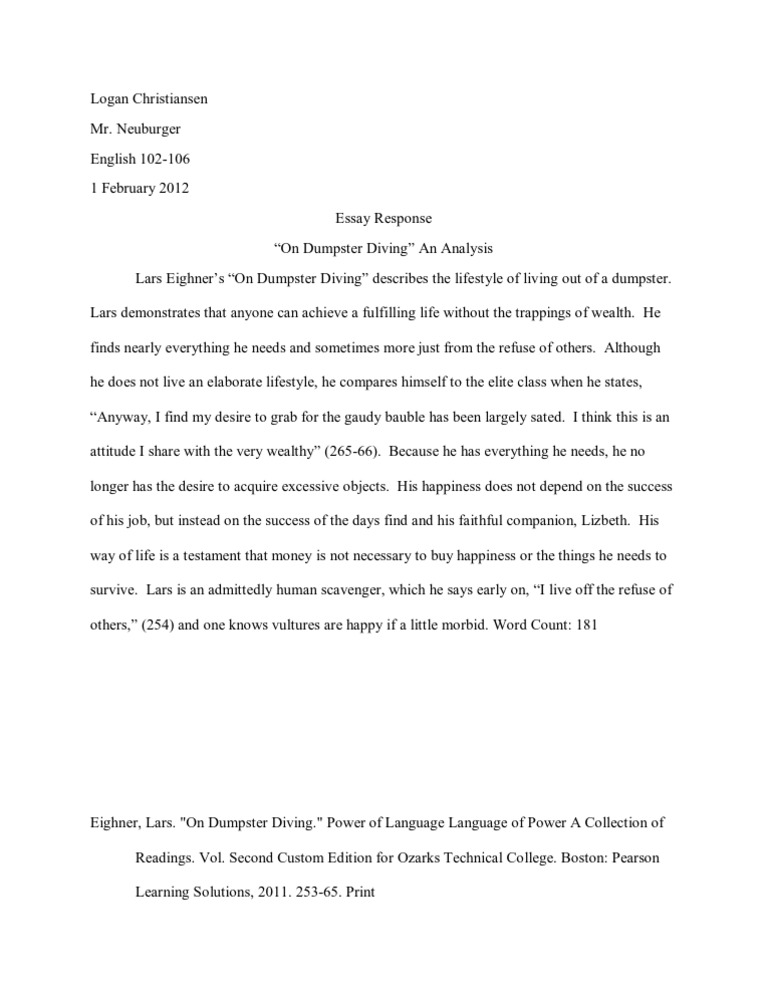 Dumpster Diving Lars Eighner Rhetorical Analysis Memugaa