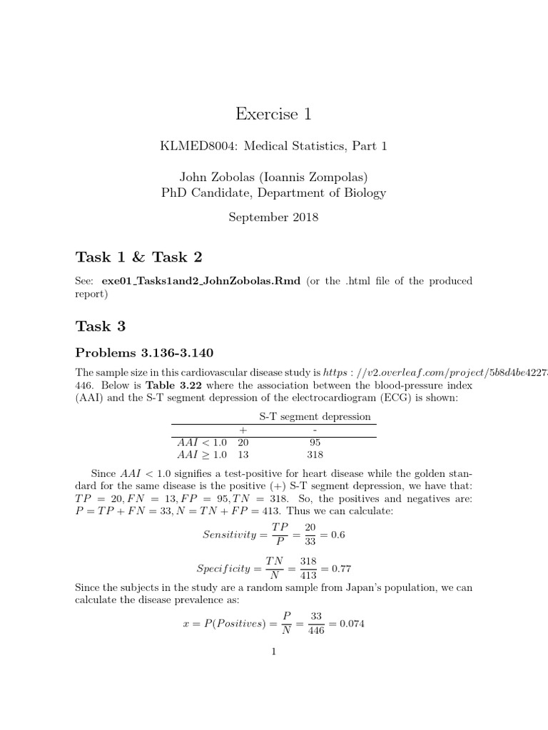 Medical Statistics Analysis Tasks | PDF | Clinical Medicine | Medical ...