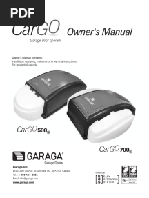 Garaga CarGo Marantec 500 Owner's Manual