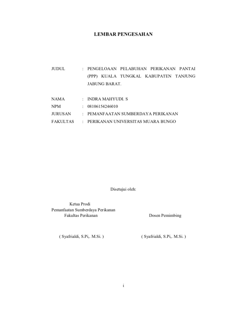 Contoh Halaman Pengesahan Untuk Laporan Pkl - Simak Gambar 