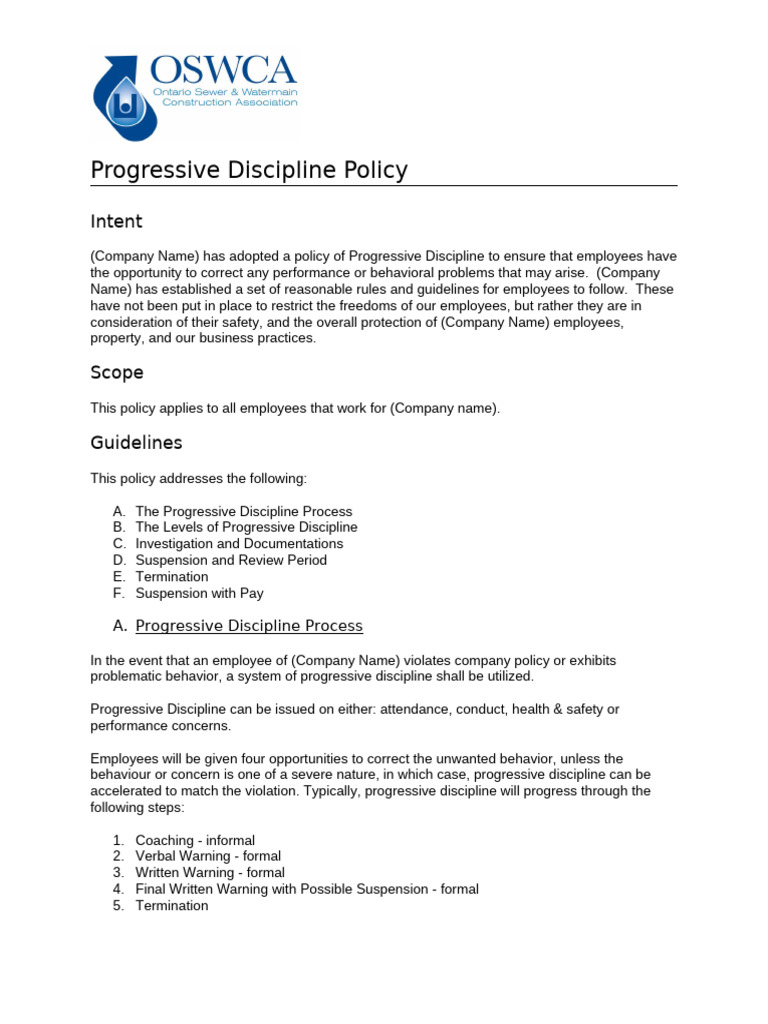 Progressive Discipline Policy Overview | PDF | Employment | Disciplines