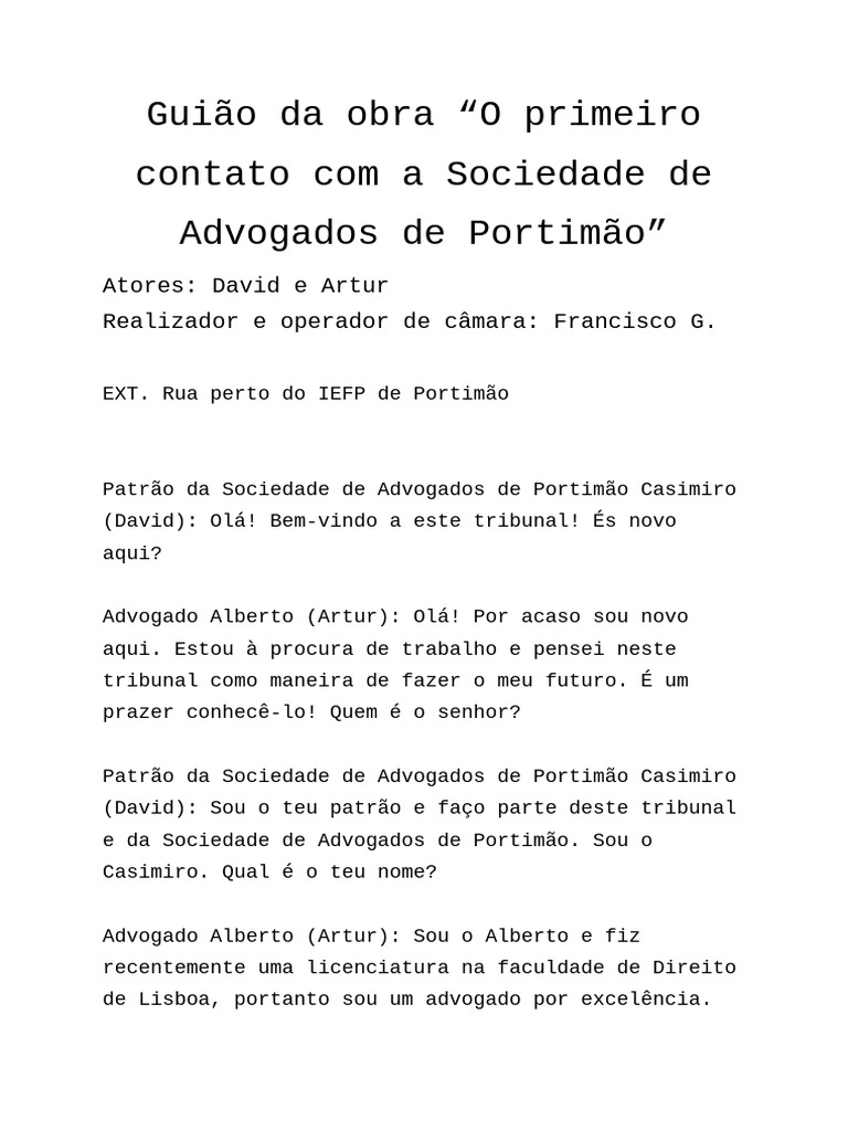 Primeiro Contato na Sociedade de Advogados | PDF | Advogado