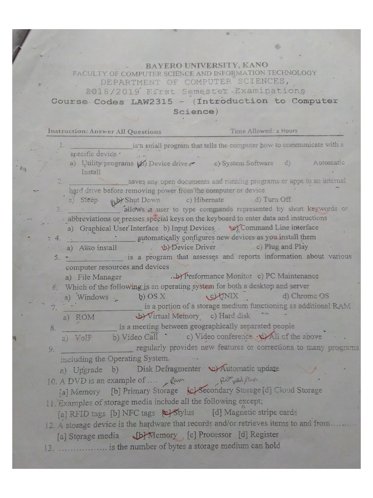 Computer Science - Past Questions | PDF