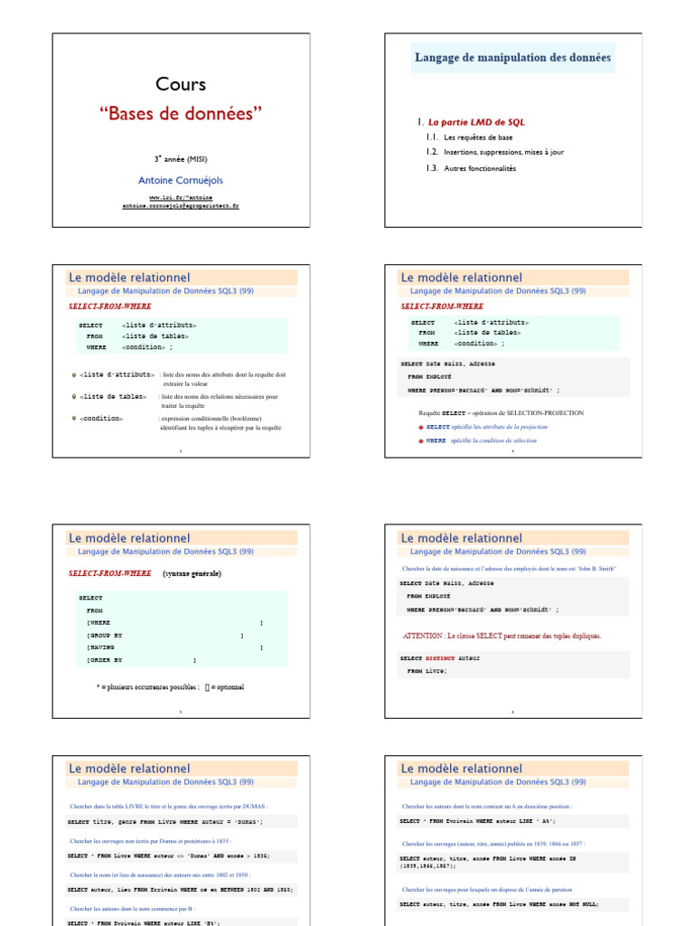 Requêtes SQL et jointures en LMD | PDF | SQL | Modèle relationnel