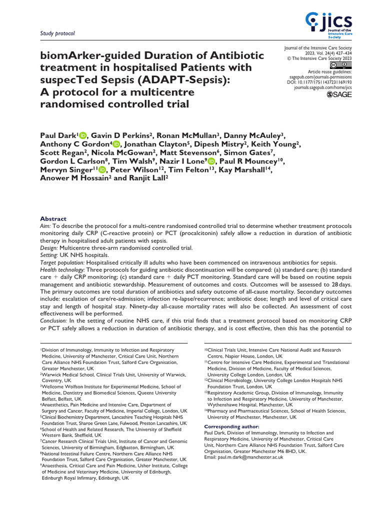 10.1177 17511437231169193 | PDF | Sepsis | Intensive Care Medicine