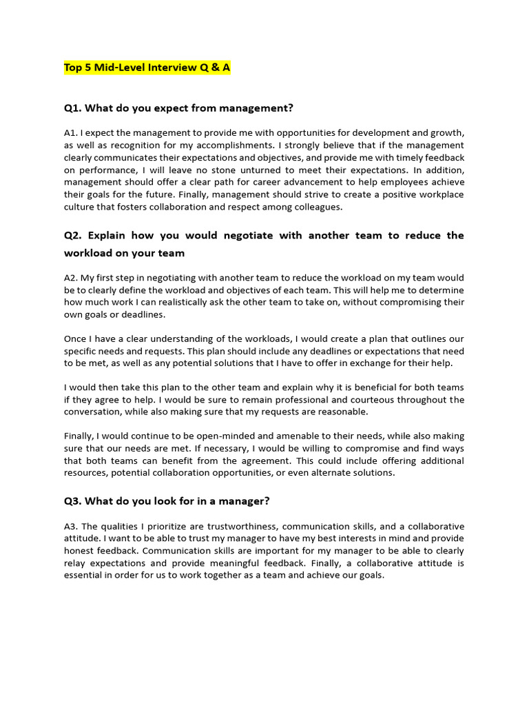 Top Mid-Level Interview Questions & Answers | PDF | Goal | Psychology