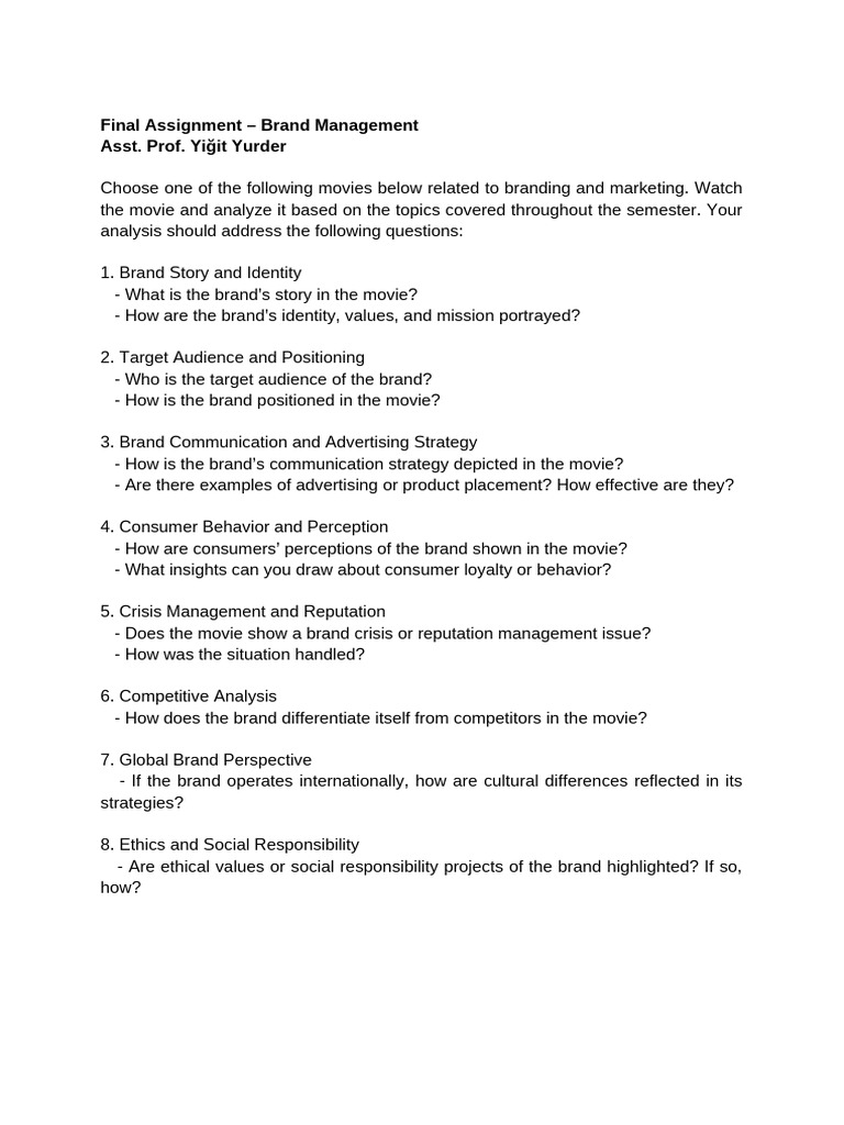 Brand Management Final Assignment | PDF