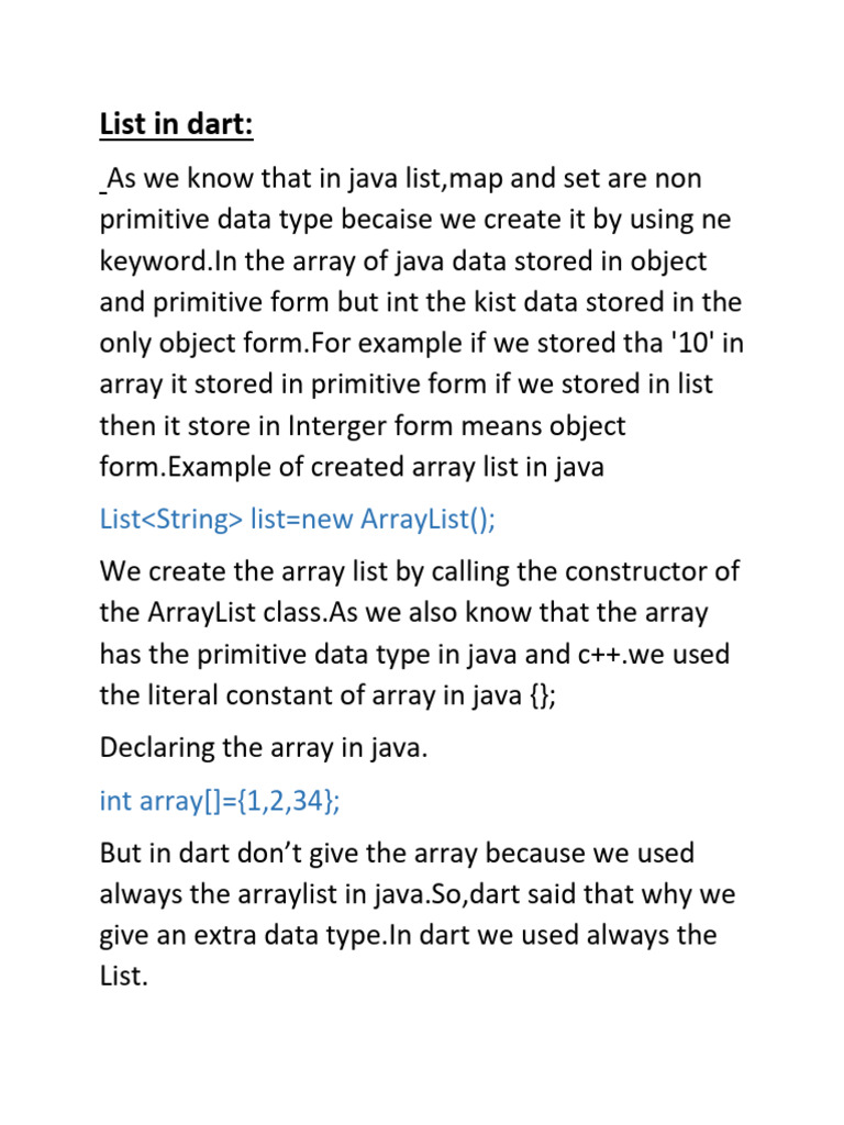 Understanding Lists in Dart and Java | PDF