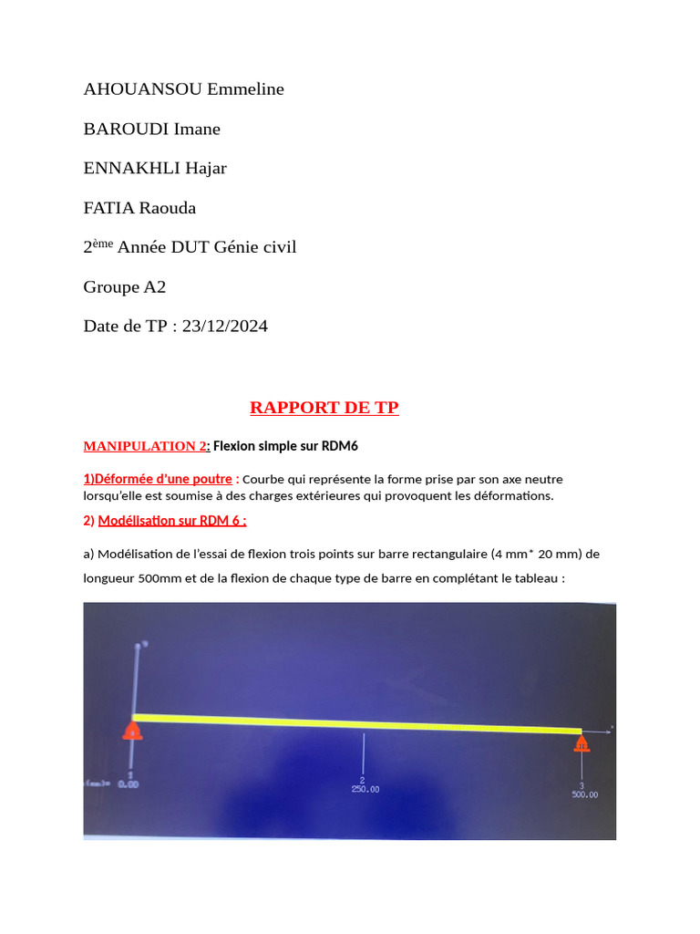 Rapport TP : Flexion simple en RDM6 | PDF