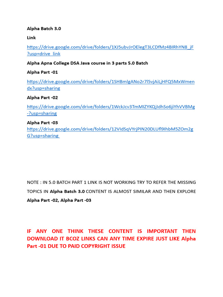 Alpha Batch 5.0 Java Dsa | PDF