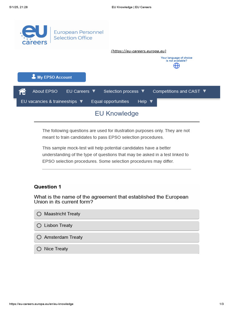 Mock - EU Knowledge - EU Careers | PDF | European Union | Natural ...