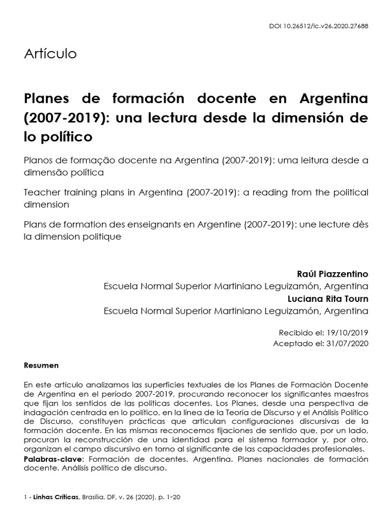 Formación Docente en Argentina 2007-2019 | PDF | Plan de estudios ...