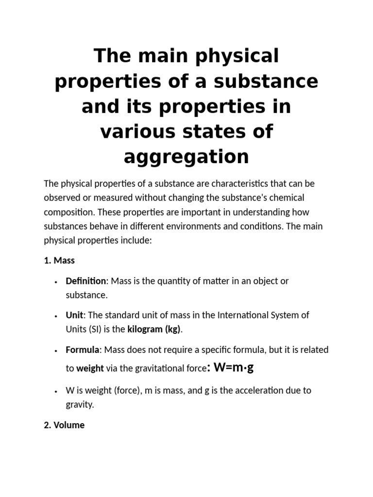 Main Physical Properties of A Substance | PDF | Gases | Liquids