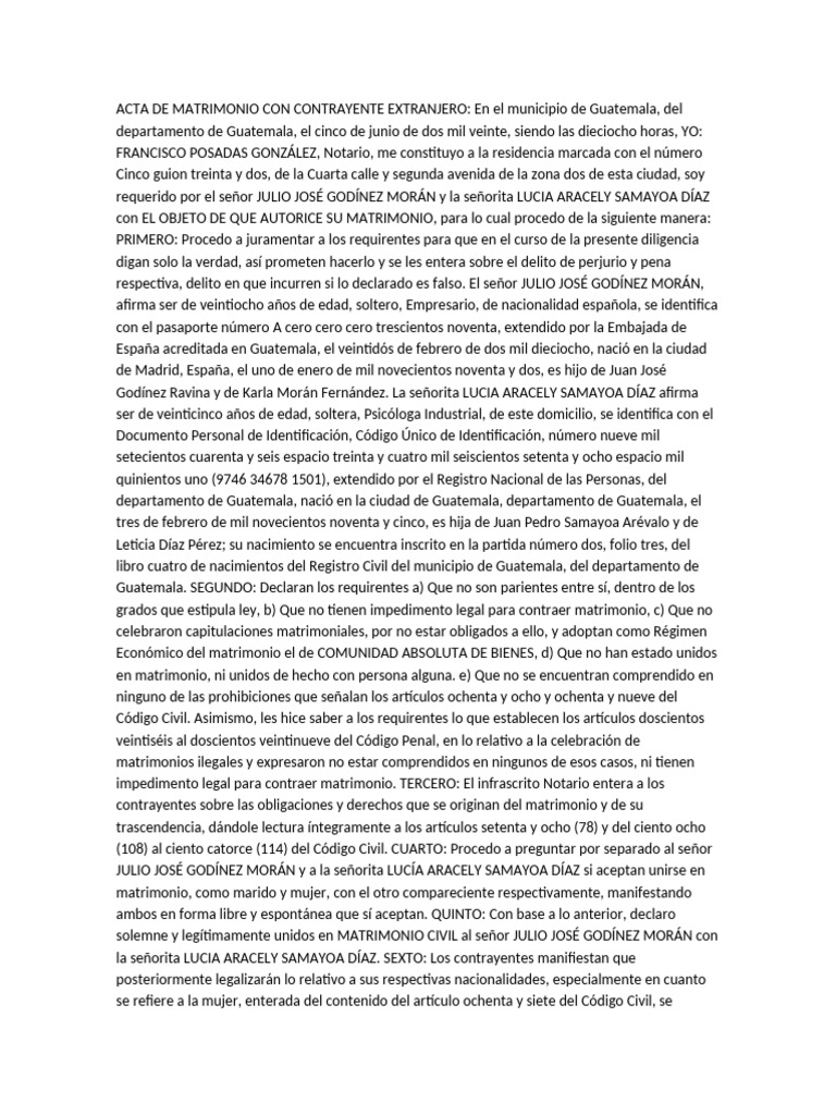 ACTA DE MATRIMONIO CON CONTRAYENTE EXTRANJERO | PDF | Matrimonio