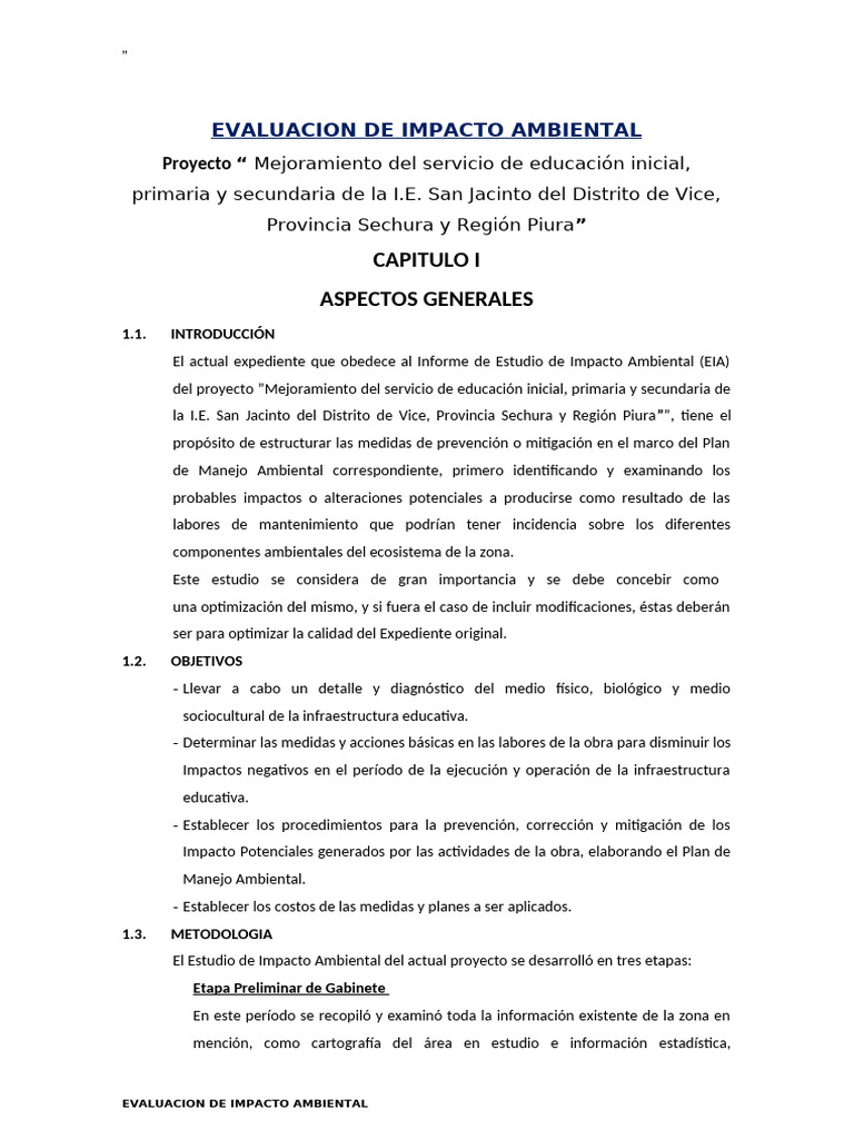 EIA del Proyecto Educativo en Sechura | PDF | Evaluación de impacto ...
