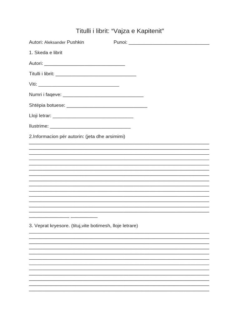 Vajza e Kapitenit, Bisedo Letrare | PDF