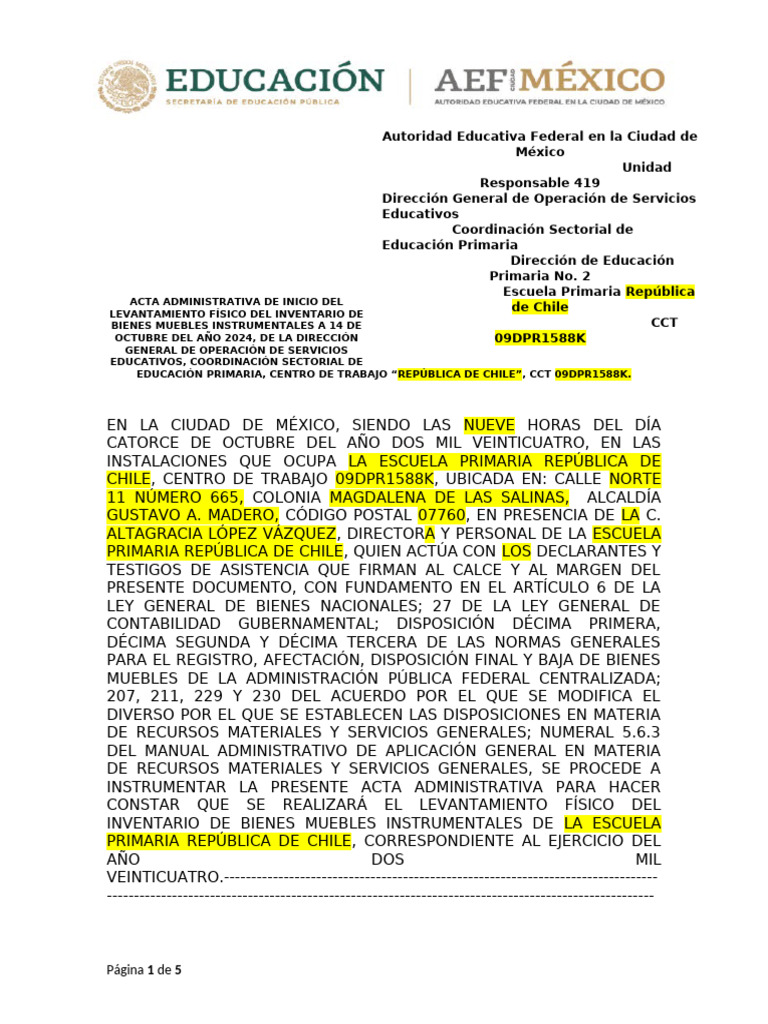 Acta de Inventario de Bienes 2024 | PDF | Documento de identidad | Chile