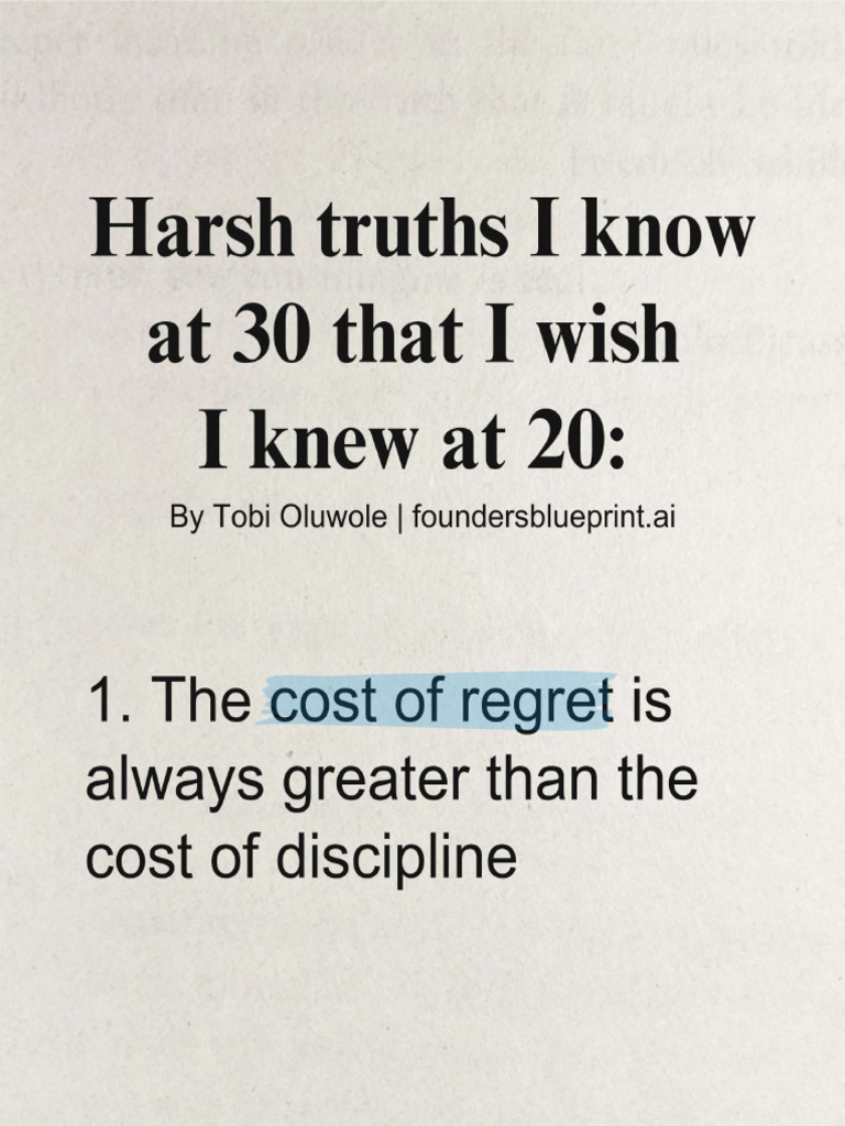 Harsh truths I know at 30 that I wish I knew at 20 | PDF