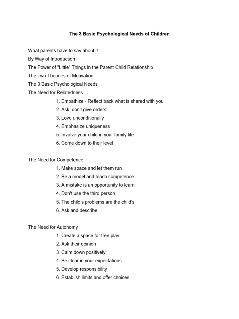 Understanding Children's Psychological Needs | PDF | Motivation ...