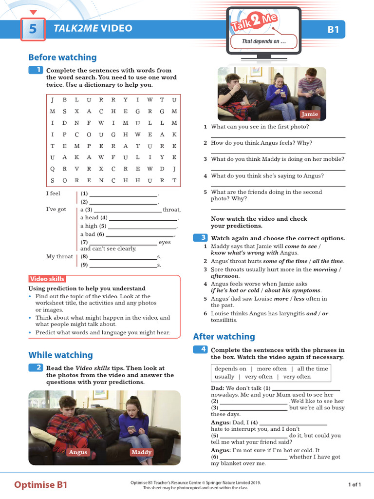 B1 Video Lesson Health Vocabulary Activities Pdf