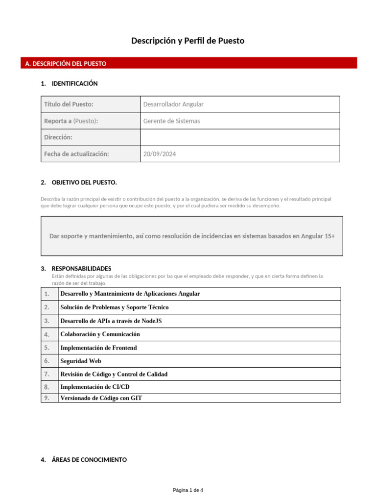 Perfil Del Puesto Desarrollador WEB ASP | PDF | Control de versiones ...