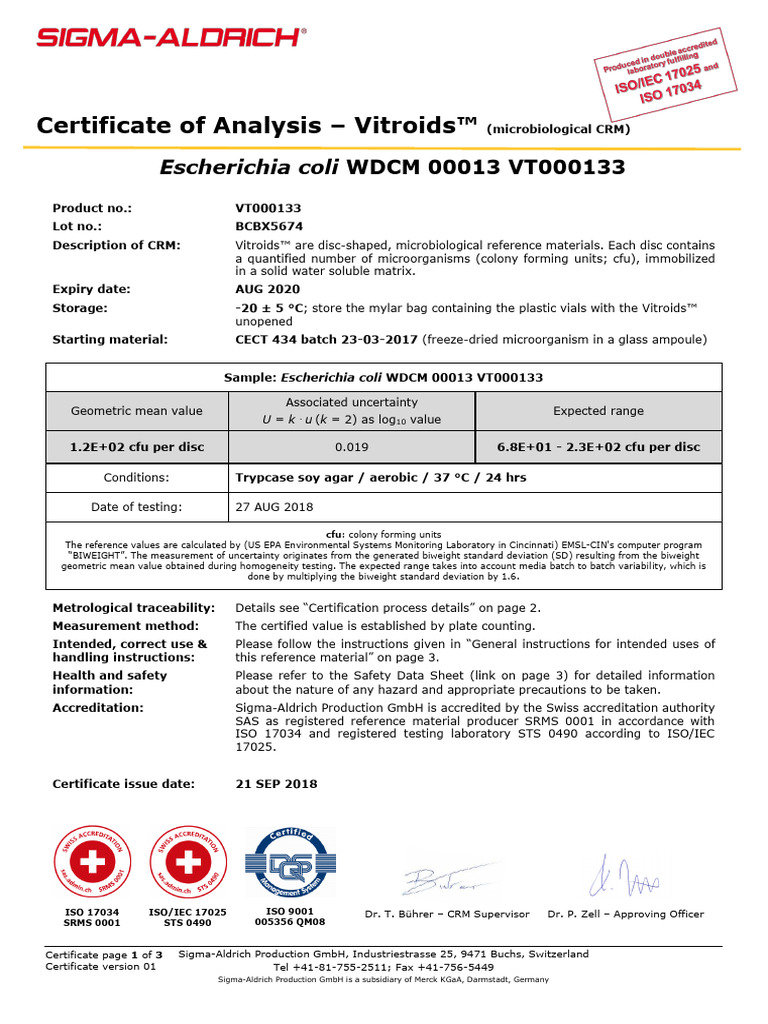 Certificate of Analysis for Vitroids™ | PDF | Colony Forming Unit