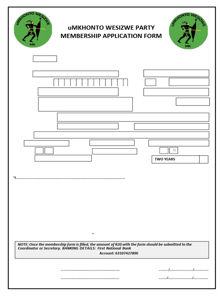 Umkhonto weSizwe Membership Form | PDF | Government | Justice