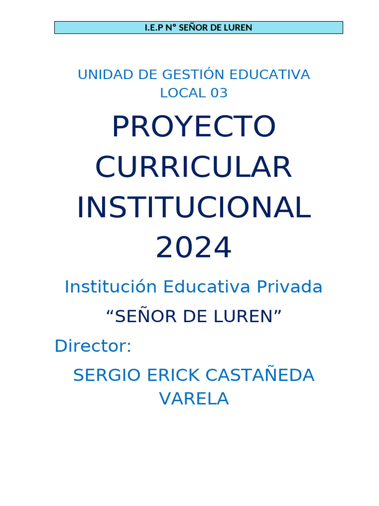 Proyecto Curricular IEP Señor de Luren 2024 | PDF | Plan de estudios ...