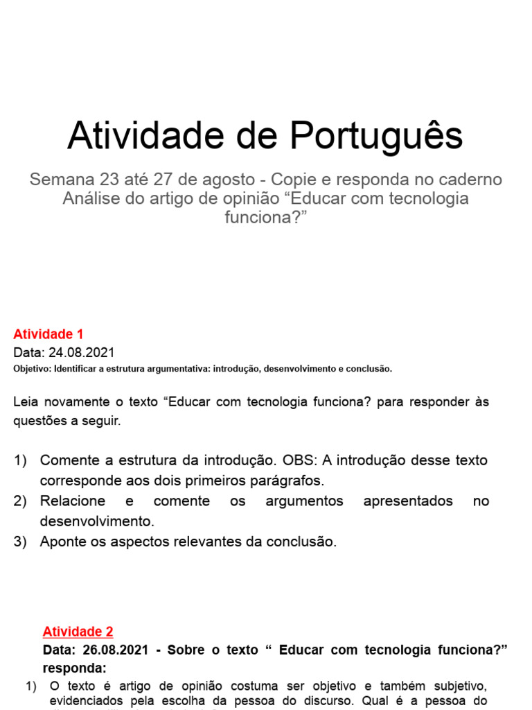 Atividade 23-27 de Agosto | PDF