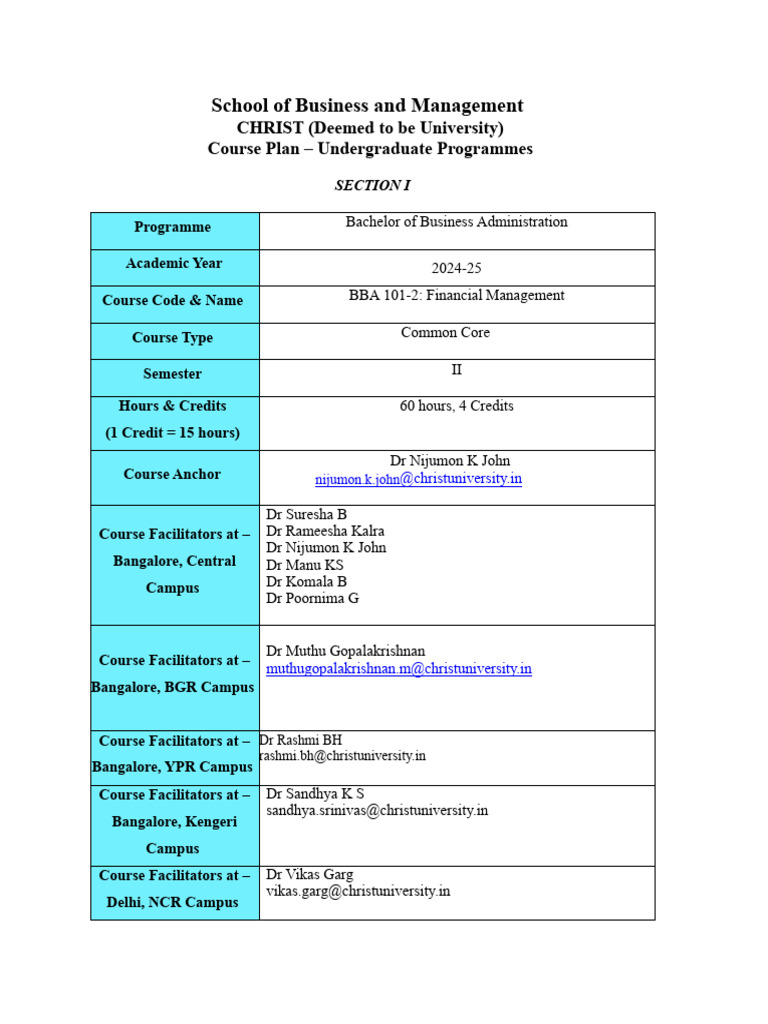 BBA Financial Management Course Plan | PDF | Capital Structure ...