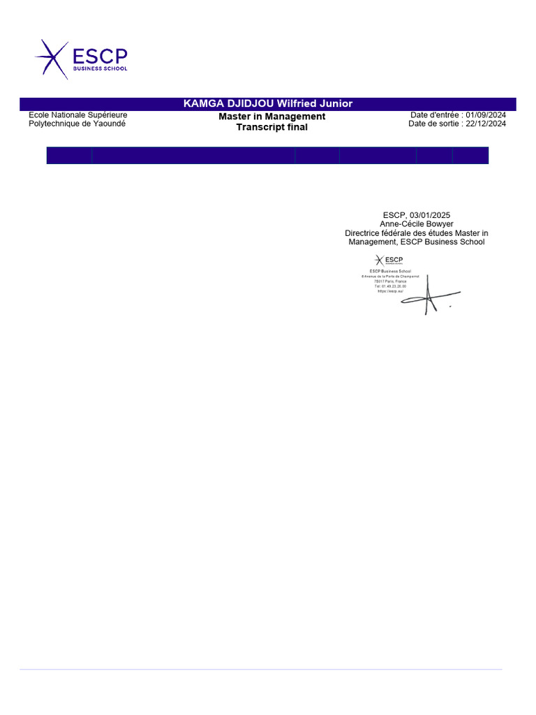 Transcript Master en Management 2024 | PDF